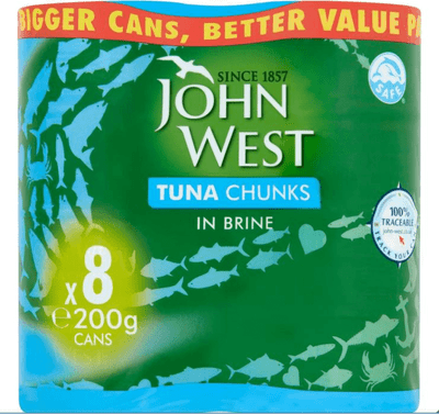 John West Tuna Chunks in Brine, 8 x 200g