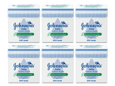 Johnson's Baby Cotton Buds, 6 Packs of 200 (1,200 Buds)
