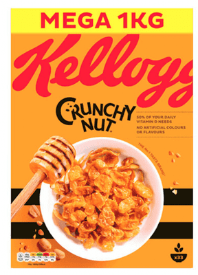 Kellogg's Crunchy Nut Honey & Nut Flakes 1kg Box x6, (Approx 198 Bowls)