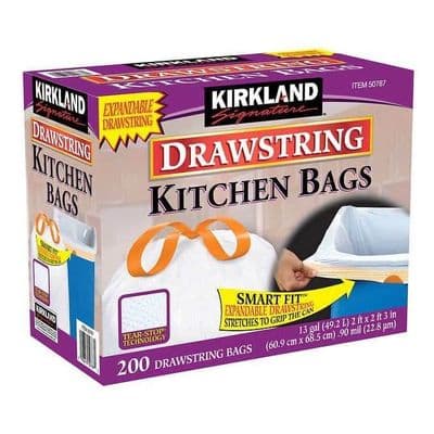 Kirkland Signature 200 Drawstring Kitchen Bags 13 Gallon (49.2 Litres)