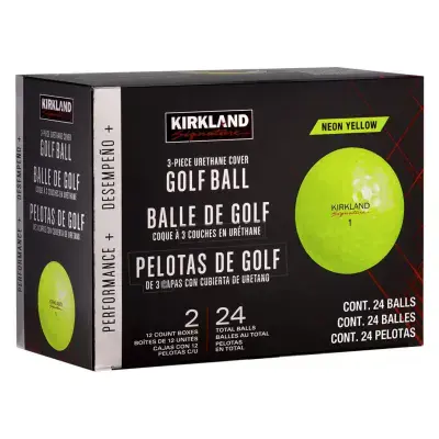 Kirkland Signature 3-Piece Urethane Cover Neon Yellow Golf Balls, 24 Pack