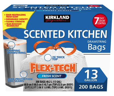 Kirkland Signature Flex-Tech Scented Drawstring Bags 13 Gallon, 200 Pack