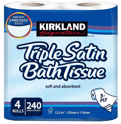 Kirkland Signature Triple Satin 3-Ply Toilet Tissue, 4 Rolls