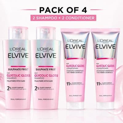 L'Oréal Paris Elvive Glycolic Gloss, 2 x 200ml Shampoo & 2 x 150ml Conditioner