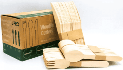 L-PRO Disposable Wooden Cutlery Set, 250 Pieces