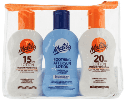 Malibu Travel Pack (3 x 100ml) SPF15, SPF29 and Soothing Aftersun Lotion
