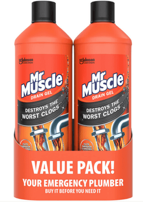 Mr Muscle Power Gel Drain Unblocker, Twin Pack, 2 x 1Litre