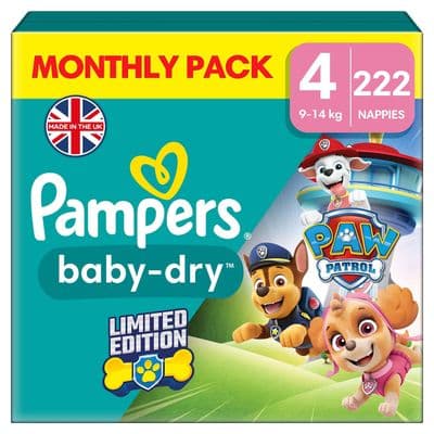 Pampers Baby-Dry Paw Patrol Nappies Size 4, 222 Pack