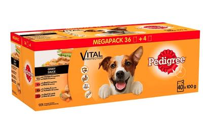 Pedigree Adult Dog Food Pouches in Gravy Variety Pack 40 x 100g