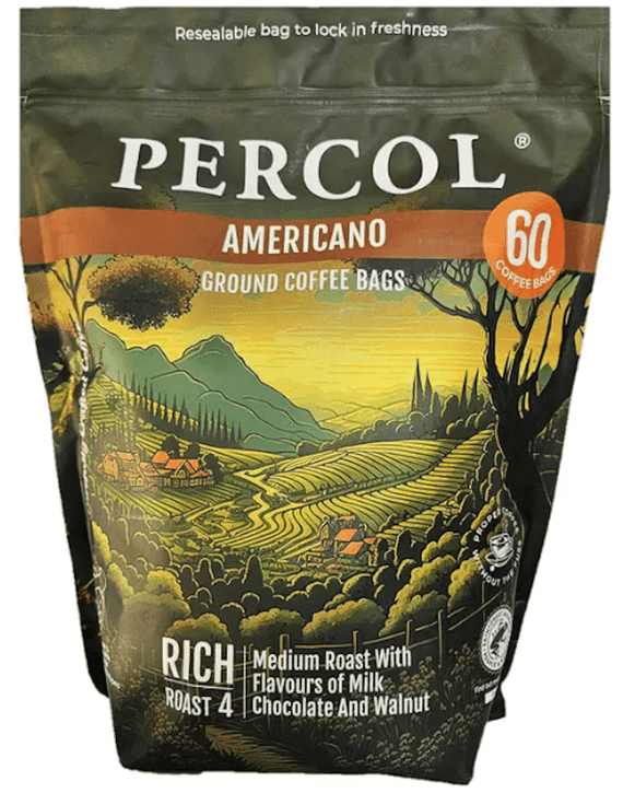 Percol Americano Medium Roast Coffee Bags 60 x 8g Individual bags
