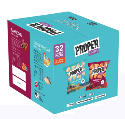 PROPERCHIPS - Multipack Box, Barbecue and Salt & Vinegar Lentil Chips, Vegan, Gluten Free Snacks, 14