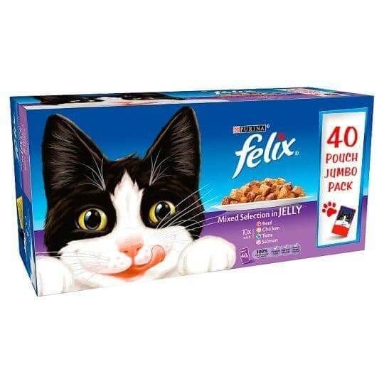 Purina Felix 40x100g Pouch Jumbo Pack Mix Selection Beef, Chicken, Tuna, Salmon