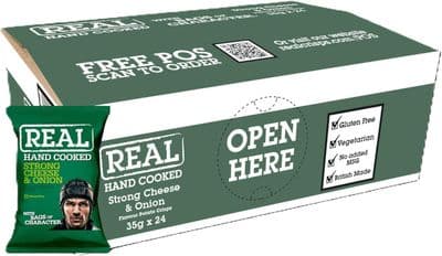 REAL Handcooked Crisps Strong Cheese & Onion, 24 x 35g