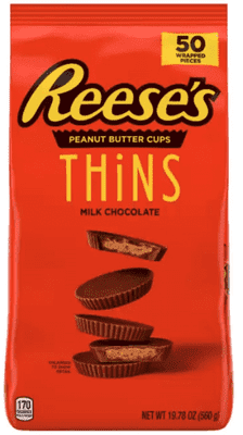 Reese's Peanut Butter Cups Thins Milk Chocolate 560g (50 Wrapped Pieces)