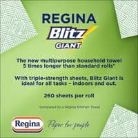 Regina Blitz Giant Household Towel - 1 Roll, 3-Ply, 260 Sheets, FSC Certified