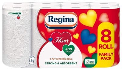 Regina Heart 3-Ply Kitchen Roll, 24 Rolls x 50 Sheets