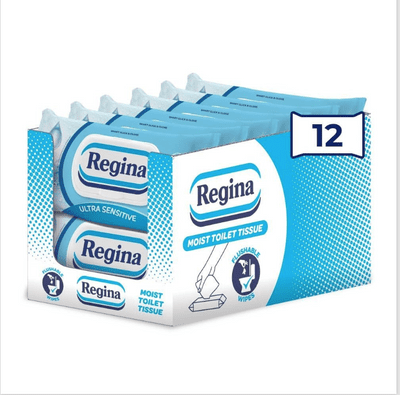 Regina Moist Toilet Tissue Ultra Sensitive 12 Pack - 42 Flushable Wipes per Pack