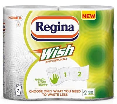 Regina Wish 2-Ply Kitchen Roll, 2 Rolls, 130 Sheets Total