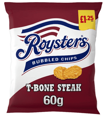 Roysters T-Bone Steak Crisps 60g  (Box of 20 bags)