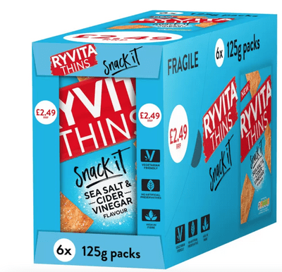 Ryvita Thins Snack It Sea Salt & Cider Vinegar Flvour 125g Pack of 6