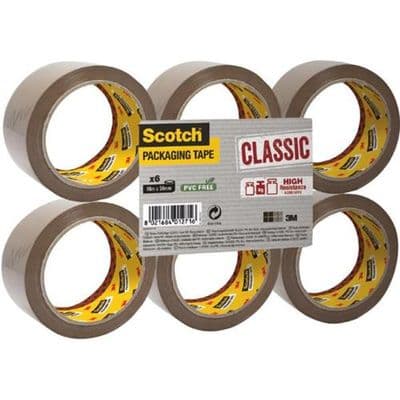 Scotch 3M Buff Packaging Tape 66m x 50mm x6 Rolls