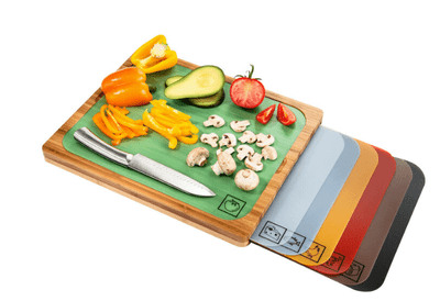 Seville Classics Bamboo Cutting Board with 7 Colour Coded Chopping Mats