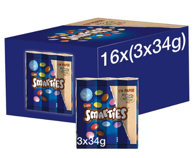 Smarties Milk Chocolate Tube Multipack 3 Pack (3 x 34g) x Case of 16