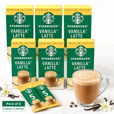 Starbucks Premium Instant Vanilla Latte, 6 Packs of 5 x 21.5g Sachets