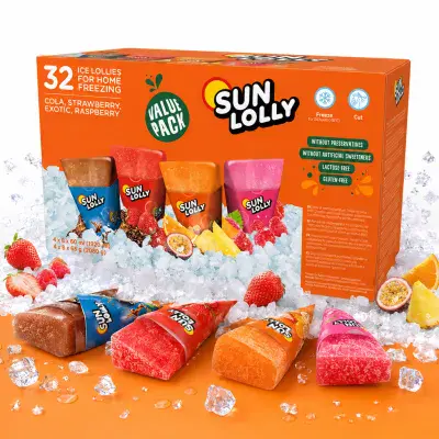 Sun Lolly Ice Lollies for Home Freezing Variety Pack, 32 x 60ml