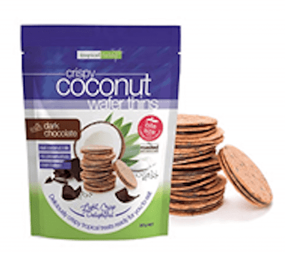 TROPICAL FIELDS Oven Baked Crispy Coconut Wafer Thins with Dark Chocolate