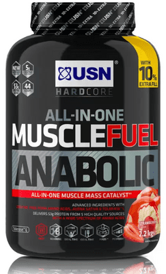 USN Muscle Fuel Anabolic All in one Muscle Building protein shake with Creatine, Strawberry, 2.2 Kg