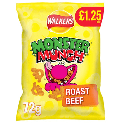 Walkers Monster Munch Roast Beef Snacks 72g x Case of 15