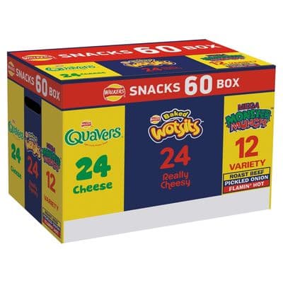 Walkers Snacks Box (Pack of 60) 24x Quavers, 24x Baked Wotsits, 12x  Monster Munch
