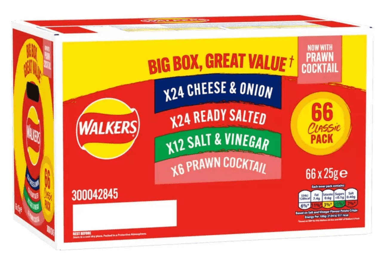 Walkers Variety Classic Pack 66 x 25g Now including Prawn Cocktail Flavour