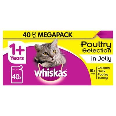 Whiskas Poultry Selection in Jelly 40 Pack 1+, Chicken, Duck, Poultry & Turkey