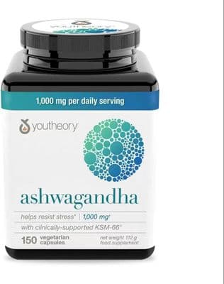 Youtheory Ashwagandha 150 Vegetarian Capsules