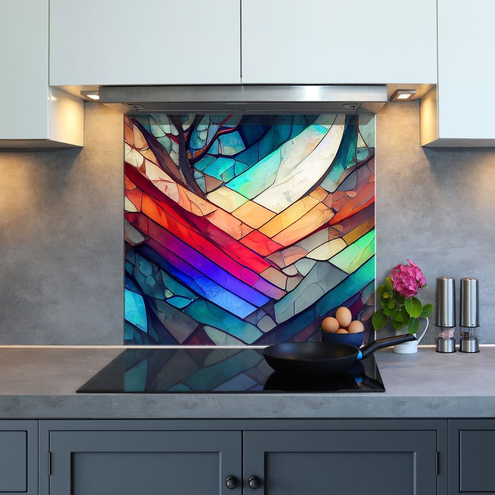Stained glass kitchen glass splashback Heat resistant 6mm toughened glass