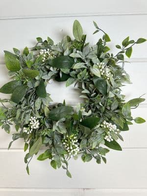 10-Inch Handmade Eucalyptus & Berry Wreath – Artificial Faux Floral Door or Wall Decor