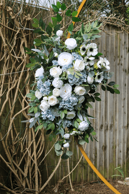 Afina Artificial Blue Arch Arrangement. - Artificial White , Dusty Blue Floral Swag Arrangement