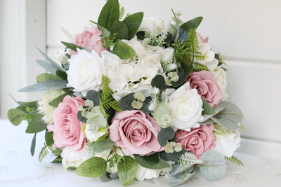Alluria Artificial Dusty Pink & White Rose Bridal Bouquet – Summer Wedding Silk Flowers