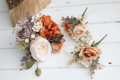 Amber Artificial Orange Cake Flowers -  Autumn Cake Flowers - Cream Rose Cake Topper