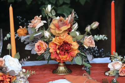 Amber Artificial Orange Table Centrepiece in Gold Stand - Autumn Wedding Arrangement