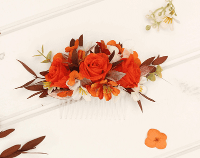 Amber Rose Orange Hair Comb - Autumn Orange Hair Comb - Orange Rose Bridal Hair Comb