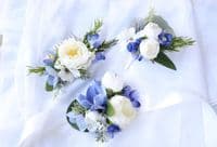 April Blue and White Artificial Bridal Bouquet – Spring Faux Wedding Flowerst