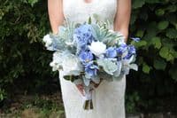 April Blue and White Artificial Bridal Bouquet – Spring Faux Wedding Flowerst