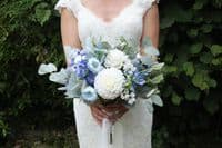 April Blue and White Artificial Bridal Bouquet – Spring Faux Wedding Flowerst
