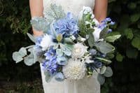 April Blue and White Artificial Bridal Bouquet – Spring Faux Wedding Flowerst