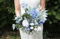 April Blue and White Artificial Bridal Bouquet – Spring Faux Wedding Flowerst