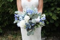 April Blue and White Artificial Bridal Bouquet – Spring Faux Wedding Flowerst