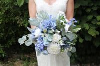 April Blue and White Artificial Bridal Bouquet – Spring Faux Wedding Flowerst